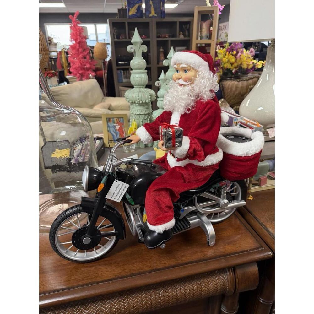Mr Christmas 23" Large Animated Musical Santa Riding on Harley Works! No Box